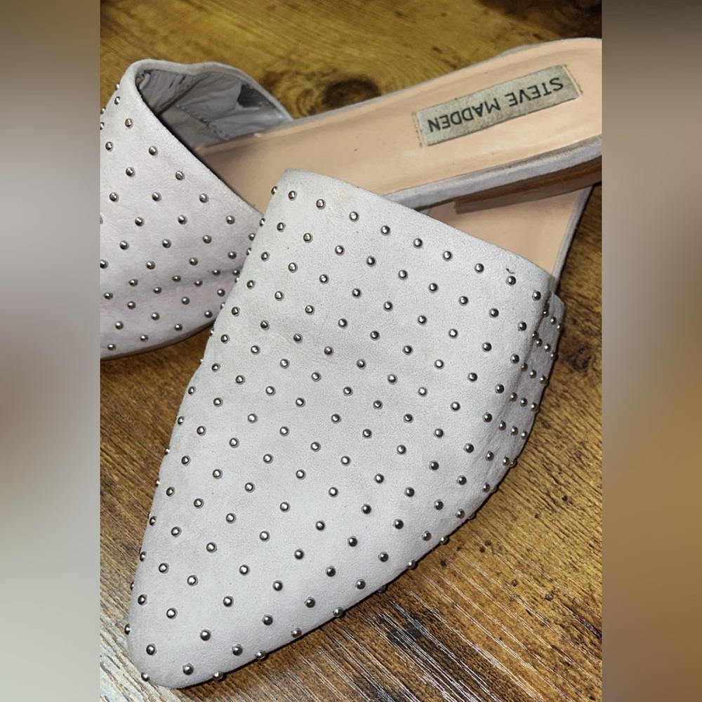 Steve Madden Grey Suede Studded Mules - Picture 2 of 3